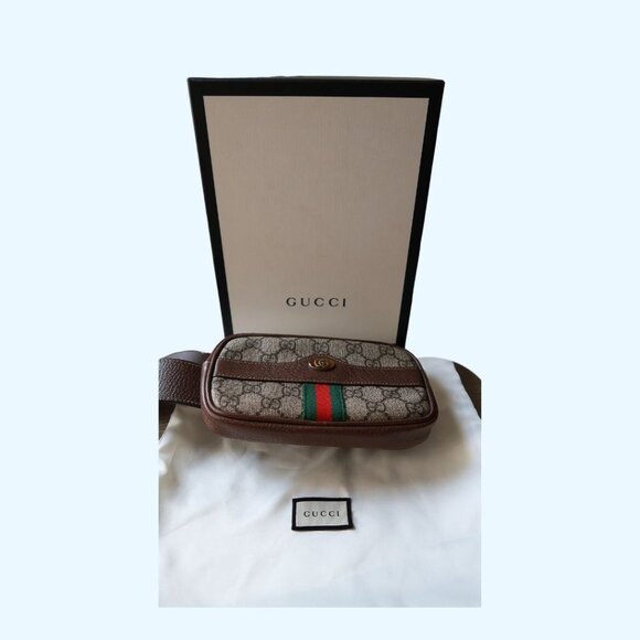 New Authentic Gucci - GG Supreme Coated Canvas and Leather Ophidia Belt Bag - Picture 3 of 15